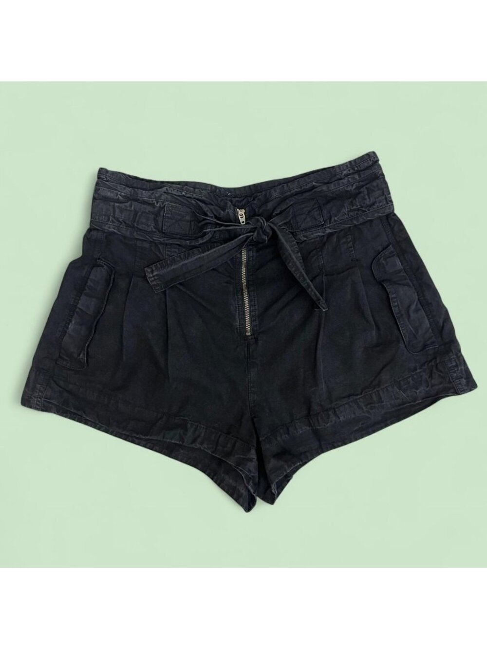 Sea New york black washed cotton canvas high rise shorts
